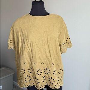 Madewell Mustard Eyelet Trim Blouse